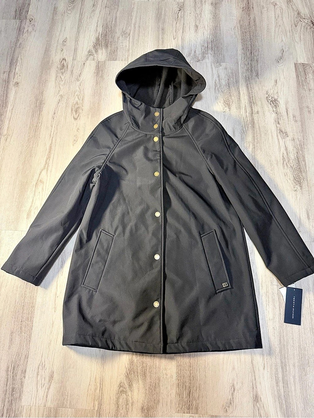 Tommy Hilfiger Hooded Black Coat Size Medium NWT